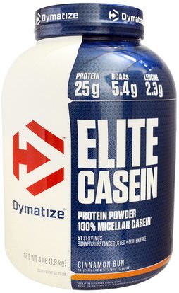 Dymatize Nutrition, Elite Casein, 100% Micellar Casein, Cinnamon Bun, 4 lb (1.8 kg) ,Herb-sa