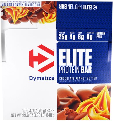 Dymatize Nutrition, Elite Protein Bar, Chocolate Peanut Butter, 12 Bars, 2.47 oz (70 g) Each ,المكملات الغذائية، البروتين، بروتين الرياضة، الرياضة، بروتين أشرطة