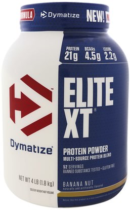 Dymatize Nutrition, Elite XT, Protein Powder, Banana Nut, 4 lb (1.8 kg) ,والرياضة، والمكملات الغذائية، والبروتين