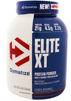 Dymatize Nutrition, Elite XT, Protein Powder, Fudge Brownie, 4 lb (1.8 kg) ,والرياضة، والمكملات الغذائية، والبروتين