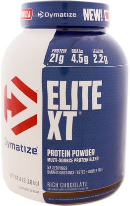 Dymatize Nutrition, Elite XT, Protein Powder, Rich Chocolate, 4 lb (1.8 kg) ,والرياضة، والمكملات الغذائية، والبروتين