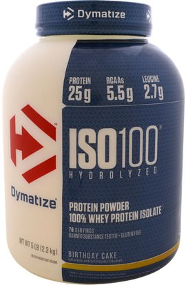 Dymatize Nutrition, ISO 100 Hydrolyzed 100% Whey Protein Isolate, Birthday Cake, 5 lb (2.3 kg) ,المكملات الغذائية، بروتين مصل اللبن