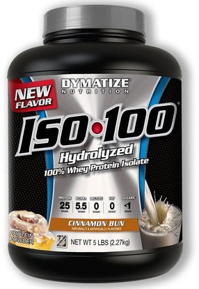 Dymatize Nutrition, ISO-100 Hydrolyzed, 100% Whey Protein Isolate, Cinnamon Bun, 5 lbs (2.27 kg) ,المكملات الغذائية، بروتين مصل اللبن، تجريب