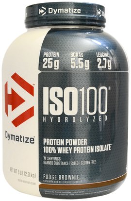 Dymatize Nutrition, ISO-100 Hydrolyzed, 100% Whey Protein Isolate, Fudge Brownie, 5 lbs (2.3 kg) ,المكملات الغذائية، بروتين مصل اللبن، تجريب