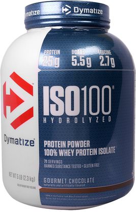 Dymatize Nutrition, ISO 100 Hydrolyzed, 100% Whey Protein Isolate, Gourmet Chocolate, 5 Lbs (2.3 kg) ,المكملات الغذائية، بروتين مصل اللبن، تجريب