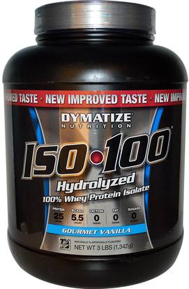 Dymatize Nutrition, ISO 100, Hydrolyzed, 100% Whey Protein Isolate, Gourmet Vanilla, 48 oz (1.4 kg) ,المكملات الغذائية، بروتين مصل اللبن