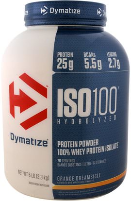 Dymatize Nutrition, ISO 100 Hydrolyzed, 100% Whey Protein Isolate, Orange Dreamsicle, 5 lbs (2.3 kg) ,المكملات الغذائية، بروتين مصل اللبن، تجريب