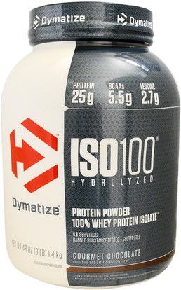 Dymatize Nutrition, ISO 100, Hydrolyzed, 100% Whey Protein Isolate Powder, Gourmet Chocolate, 48 oz (1,36 kg) ,المكملات الغذائية، بروتين مصل اللبن