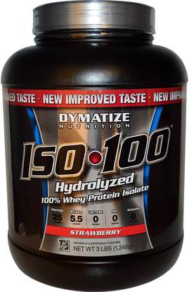 Dymatize Nutrition, ISO 100, Hydrolyzed 100% Whey Protein Isolate, Strawberry, 48 oz (1.4 kg) ,والرياضة، والمكملات الغذائية، بروتين مصل اللبن