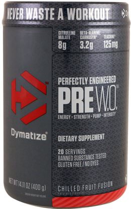 Dymatize Nutrition, Pre W.O., Chilled Fruit Fusion, 14.11 oz (400 g) ,والصحة، والطاقة، والرياضة