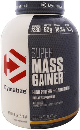 Dymatize Nutrition, Super Mass Gainer, Gourmet Vanilla, 6 lbs (2.7 kg) ,والرياضة، والمكملات الغذائية، بروتين مصل اللبن