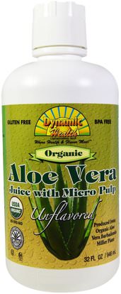 Dynamic Health Laboratories, Organic Aloe Vera Juice with Micro Pulp, Unflavored, 32 fl oz (946 ml) ,الغذاء، القهوة الشاي والمشروبات، عصير الفواكه