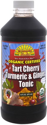 Dynamic Health Laboratories, Organic Tumeric & Ginger Tonic, Tart Cherry, 16 fl oz (473 ml) ,المكملات الغذائية، مضادات الأكسدة، الكركمين