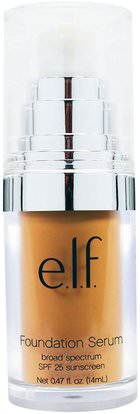 E.L.F. Cosmetics, Beautifully Bare Foundation Serum, Broad Spectrum SPF 25 Sunscreen, Medium/Dark, 0.47 fl oz (14 ml) ,وجه