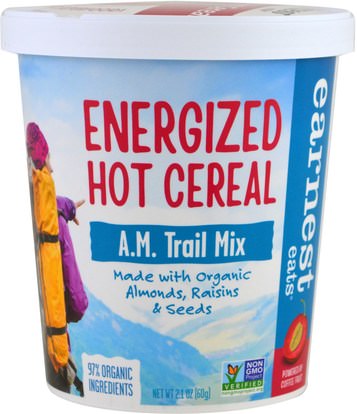 Earnest Eats, Energized Hot Cereal, A.M. Trail Mix, 2.1 oz (60 g) ,الغذاء، الحبوب، الحبوب الكاملة، الشوفان الشوفان