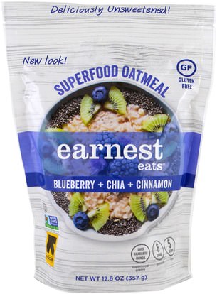 Earnest Eats, Superfood Oatmeal, Blueberry + Chia + Cinnamon, 12.6 oz (357 g) ,الغذاء، الحبوب، الحبوب الكاملة، الشوفان الشوفان
