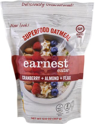 Earnest Eats, Superfood Oatmeal, Cranberry + Almond + Flax, 12.6 oz (357 g) ,الطعام، الوجبات الخفيفة، الأطعمة، الشوفان الشوفان