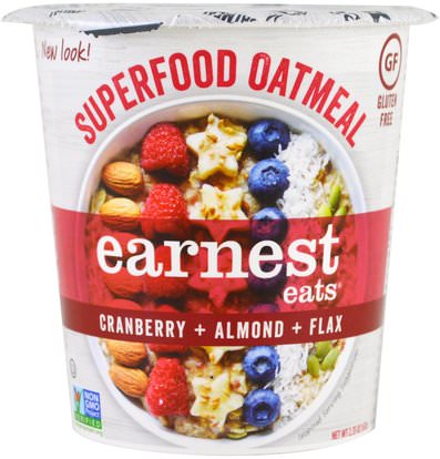 Earnest Eats, Superfood Oatmeal, Cranberry + Almond + Flax, American Blend, 2.35 oz (67 g) ,الغذاء، الحبوب، الحبوب الكاملة، الشوفان الشوفان