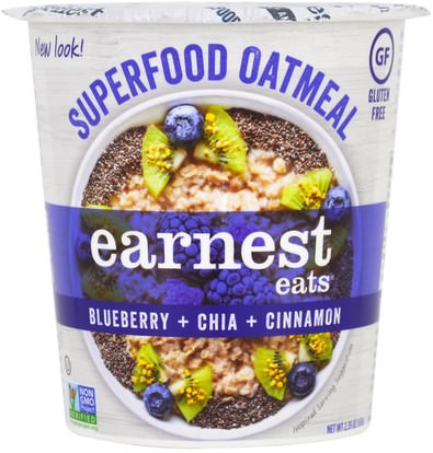 Earnest Eats, SuperFood Oatmeal Cup, Blueberry + Chia + Cinnamon, Superfood Blueberry Chia, 2.35 oz (67 g) ,الطعام، الأطعمة، الشوفان الشوفان