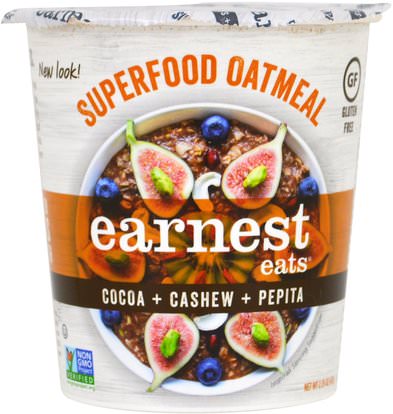 Earnest Eats, SuperFood Oatmeal Cup, Cocoa + Cashew + Pepita, Mayan Blend, 2.35 oz (67 g) ,الطعام، الأطعمة، الشوفان الشوفان