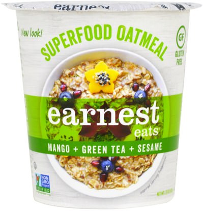 Earnest Eats, SuperFood Oatmeal Cup, Mango + Green Tea + Sesame, Asia Blend, 2.35 oz (67 g) ,الطعام، الأطعمة، الشوفان الشوفان