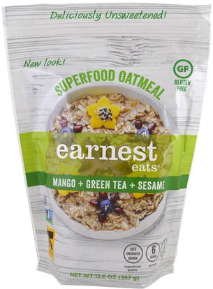 Earnest Eats, Superfood Oatmeal, Mango + Green Tea + Sesame, 12.6 oz (357 g) ,الغذاء، الحبوب، الحبوب الكاملة، الشوفان الشوفان