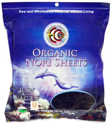 Earth Circle Organics, Organic Nori Sheets, 50 Sheets, 4.4 oz (125 g) ,المكملات الغذائية، الطحالب المختلفة