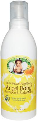 Earth Mama Angel Baby, Angel Baby Shampoo & Body Wash, Natural Orange Vanilla, 34 fl oz (1 l) ,صحة الأطفال، حمام الاطفال، الشامبو، شامبو الاطفال