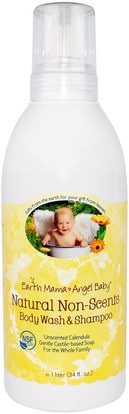 Earth Mama Angel Baby, Natural Non-Scents Shampoo & Body Wash, Unscented Calendula, 34 fl oz (1 L) ,صحة الأطفال، حمام الاطفال، الشامبو، شامبو الاطفال