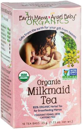 Earth Mama Angel Baby, Organic Milkmaid Tea, Fragrant Fennel Herb, Caffeine Free, 16 Tea Bags, 1.23 oz (35 g) ,صحة الطفل، تغذية الطفل، الرضاعة الطبيعية