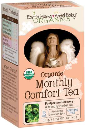 Earth Mama Angel Baby, Organic, Monthly Comfort Tea, Revitalizing Cinnamon Spice, Caffeine Free, 16 Tea Bags, 1.23 oz (35 g) ,الطعام، شاي الأعشاب، بعد الولادة