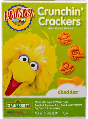 Earths Best, Crunchin Crackers, Sesame Street, Cheddar, 5.3 oz (150 g) ,صحة الأطفال، والأغذية للأطفال