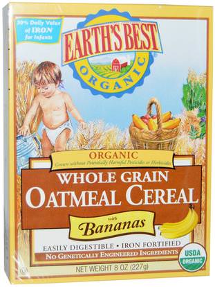 Earths Best, Organic Whole Grain Oatmeal Cereal with Bananas, 8 oz (227 g) ,صحة الأطفال، أغذية الأطفال، تغذية الطفل، حبوب الأطفال