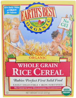 Earths Best, Organic, Whole Grain Rice Cereal, 8 oz (227 g) ,صحة الأطفال، أغذية الأطفال، تغذية الطفل، حبوب الأطفال
