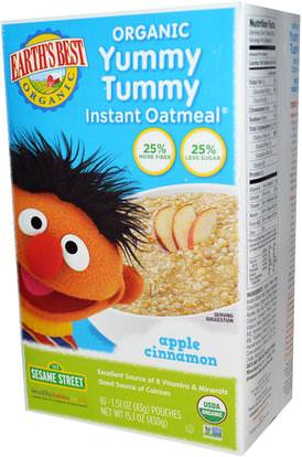 Earths Best, Organic Yummy Tummy Instant Oatmeal, Apple Cinnamon, 10 Pouches, 1.51 oz (43 g) Each ,صحة الأطفال، أغذية الأطفال، تغذية الطفل، حبوب الأطفال