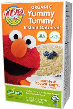 Earths Best, Organic Yummy Tummy Instant Oatmeal, Maple & Brown Sugar, 10 Pouches, 1.51 oz (43 g) Each ,صحة الأطفال، أغذية الأطفال، تغذية الطفل، حبوب الأطفال