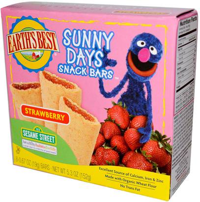 Earths Best, Sunny Days Snack Bars, Strawberry, 8 Bars, 0.67 oz (19 g) Each ,صحة الطفل، تغذية الطفل، وجبات خفيفة الطفل والأصبع الأطعمة، طفل وجبات خفيفة، أطفال الأطعمة
