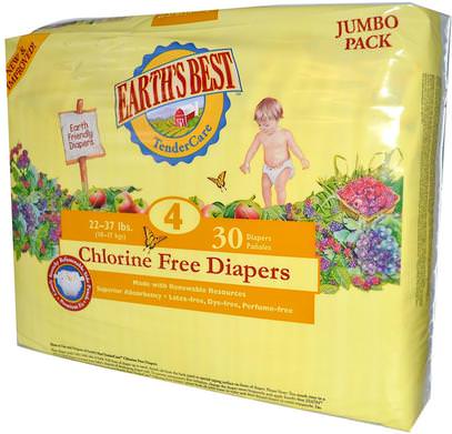 Earths Best, TenderCare, Chlorine Free Diapers, Size 4, 22-37 lbs, 30 Diapers ,صحة الأطفال، حفاضات، حفاضات المتاح
