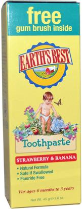 Earths Best, Toothpaste, Strawberry & Banana, 1.6 oz (45 g) ,حمام، الجمال، معجون الأسنان، أطفال وطفل معجون الأسنان، العناية بالأسنان عن طريق الفم