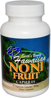 Earths Bounty, Noni Fruit, Hawaiian, 500 mg, 60 Veggie Caps ,الأعشاب، نوني استخراج عصير، نوني كبسولات