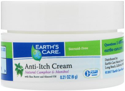 Earths Care, Anti-Itch Cream, with Shea Butter and Almond Oil, 0.21 oz (6 g) ,حمام، الجمال، زبدة الشيا، المضادة الألم