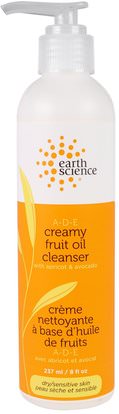 Earth Science, A-D-E Creamy Fruit Oil Cleanser, Dry/Sensitive Skin, 8 fl oz (237 ml) ,الجمال، العناية بالوجه، منظفات الوجه