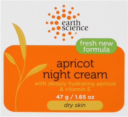 Earth Science, Apricot Night Cream, 1.65 oz (47 g) ,والصحة، والجلد، الكريمات ليلا، والجمال، العناية بالوجه، نوع الجلد العادي لتجف الجلد