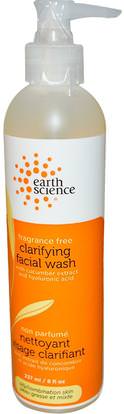 Earth Science, Clarifying Facial Wash, Fragrance Free, 8 fl oz (237 ml) ,الجمال، العناية بالوجه، منظفات الوجه، نوع الجلد والسرد للبشرة الدهنية