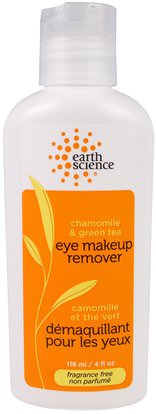 Earth Science, Eye Makeup Remover, Chamomile & Green Tea, Fragrance Free, 4 fl oz (118 ml) ,الجمال، العناية بالوجه، منظفات الوجه، حمام، مزيل ماكياج