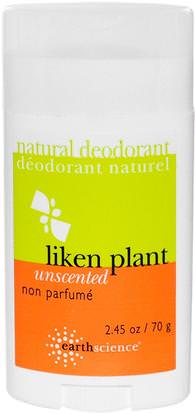 Earth Science, Natural Deodorant, Liken Plant, Unscented, 2.5 oz (70 g) ,حمام، الجمال، مزيل العرق