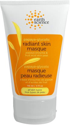 Earth Science, Radiant Skin Masque, Papaya-Glycolic, 4 fl oz (118 ml) ,الجمال، العناية بالوجه، الجلد، أقنعة الوجه، السكر، أقنعة الفاكهة