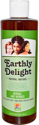 Earthly Delight, Natural Shampoo, For All Hair Types, Herbal, 16 fl oz (454 ml) ,حمام، الجمال، الشعر، فروة الرأس، الشامبو، مكيف، لافيس الجسم الطبيعي الرعاية