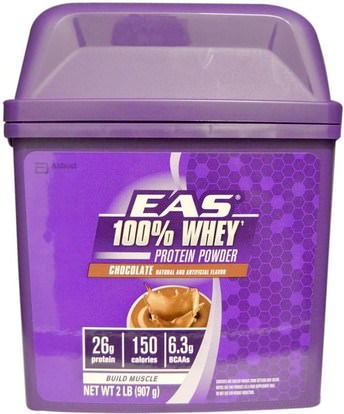 EAS, 100% Whey Protein Protein, Chocolate, 2 lb (907 g) ,المكملات الغذائية، بروتين مصل اللبن، والرياضة