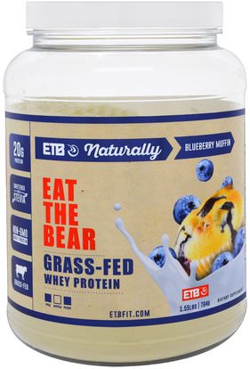 Eat the Bear, Grass-Fed Whey Protein, Blueberry Muffin, 1.55 lbs (704 g) ,والرياضة، والمكملات الغذائية، بروتين مصل اللبن